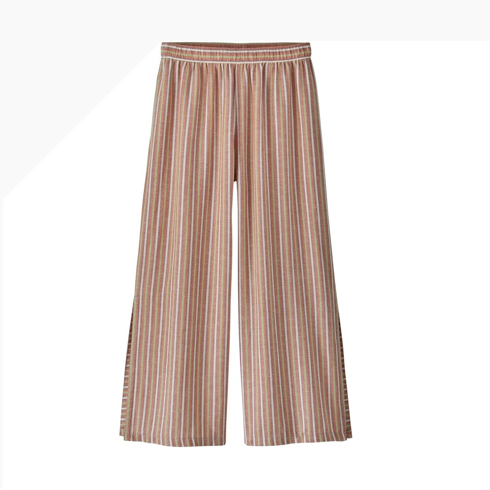 Patagonia Garden Island Hemp Beach Pants Womens Small Striped Wide Leg Side Slit